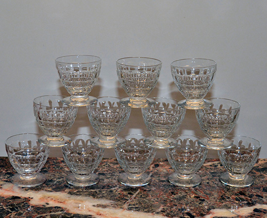 Lot 222_3: Three sets of various size Baccarat crystal glasses with original boxes.
