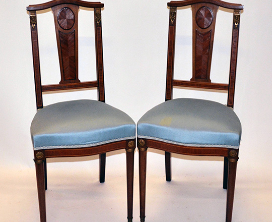 Lot 274: Pair of fine Louis XVI marquetry chairs.