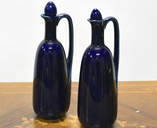 Lot 379_1: Various 19th cent cobalt blue ceramique bottles, vases, amphor, ect. Max H30cm.
