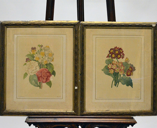 Lot 382: Three pair of framed floral  theme prints.