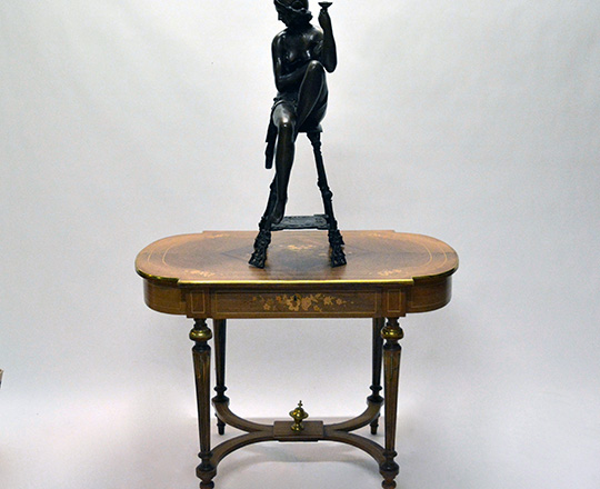 Lot 389_4: Large bronze sculpter of (1920's Oriental?) woman on a stool with a cup. H 82cm.