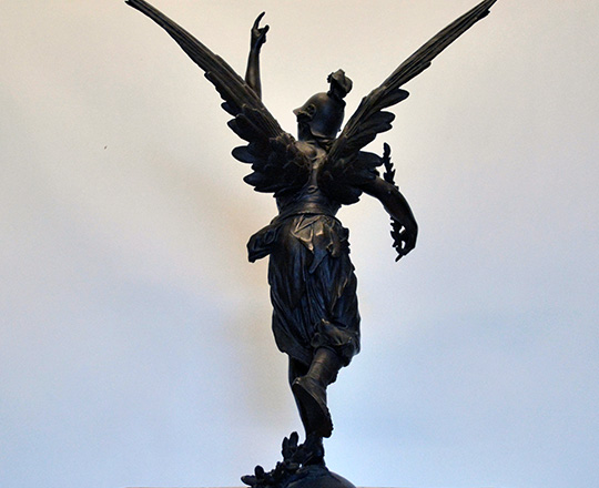 Lot 448_1: Large imposing bronze statue of winged woman representing 'Victory'. H72cm.