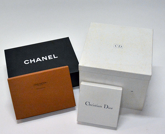 Lot 470: Various boxes including Chanel,Christian Dior and Louis Vitton.