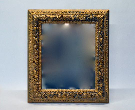 Lot 491: 19th cent gold painted ornated frame mirror. H103 x W90cm.