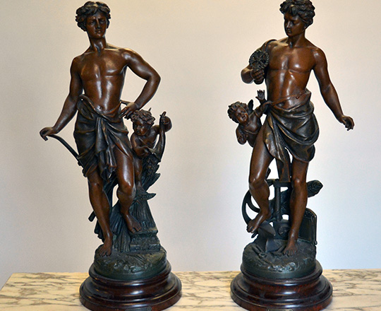 Lot 497_2: Turn cent bronze wash spelter statue of man representing 'Agriculture'. H62cm