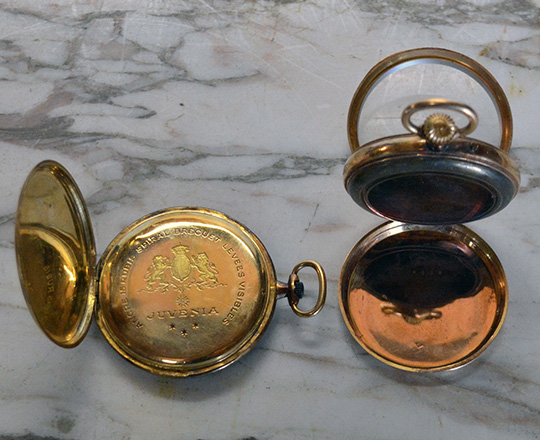 Lot 75_1: Two gold plated pocket watches.